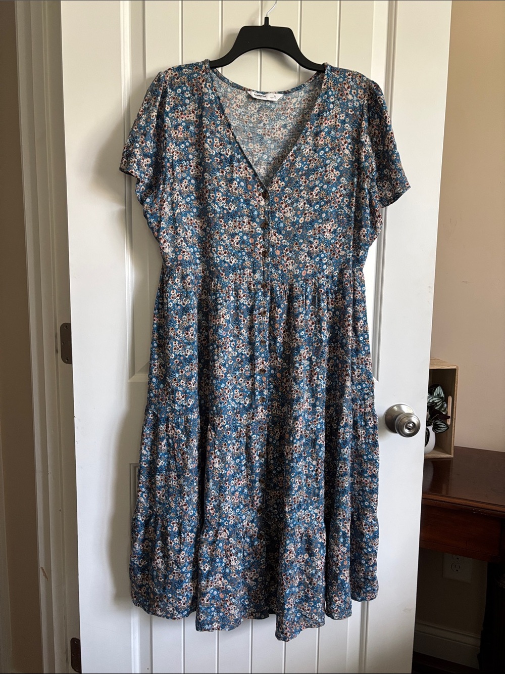 Sonoma Blue Floral V-Neck Tiered Midi Dress